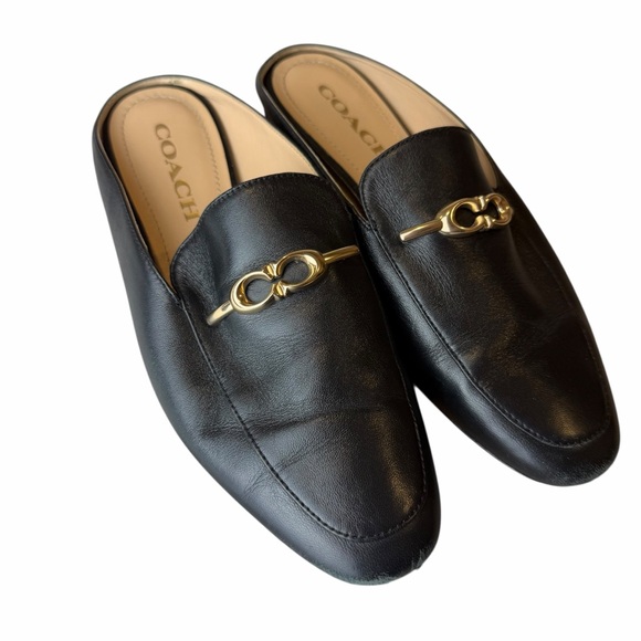 Coach Sienna Black Leather Mule Loafers Gold Hardware Slip-On Flats Size 6 - Picture 6 of 6